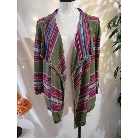Vtg Ralph Lauren Chaps Linen Stripe Open Waterfall Cardigan Size M Southwestern - Picture 1 of 8